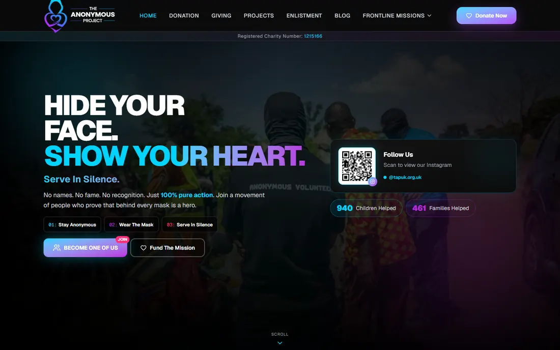 The Anonymous Project website homepage