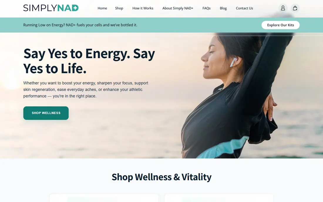 Simply NAD+ e-commerce store homepage